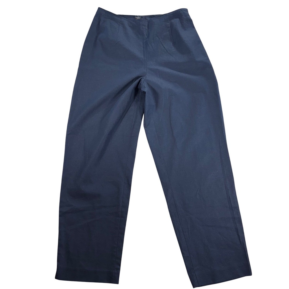 NEW Dialogue Classic Linen Blend Pants Size 8 Navy Blue Preppy Career